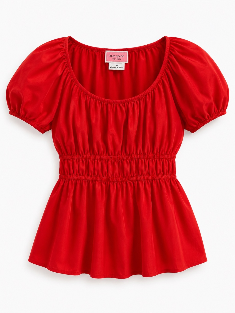 kate spade Bright Red Puff Sleeve Peplum Blouse
